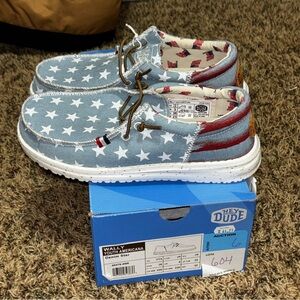 Hey Dude Youth Wally Americana Denim Star Size Kids 4 New 40479-4NR